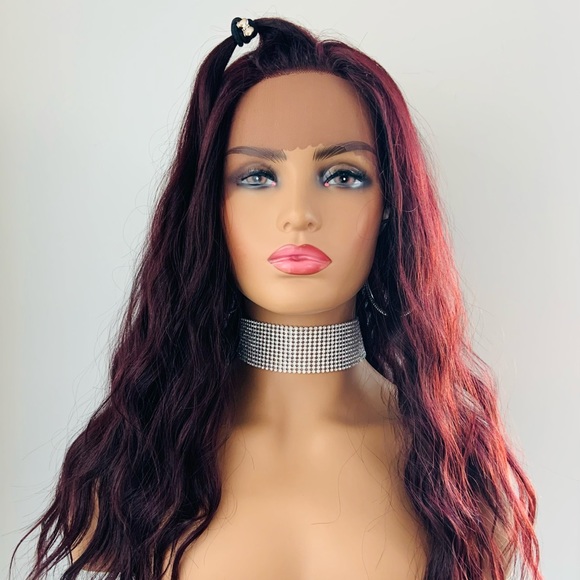 Burgundy Wine Loose Wave 13x2 Lace Front Synthetic Wig - Picture 6 of 15